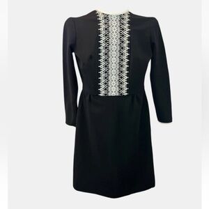 VTG 60’s Toni Todd Black Mod Midi Dress High Neckline Veritcal Lace Panel S/M